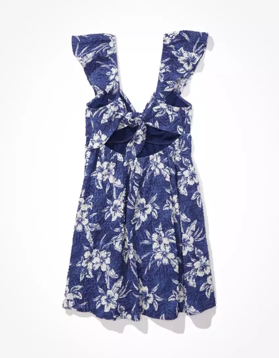 Mini Robe American Eagle AE Floral Flutter-Sleeve Bleu Marine Femme | IPJ-64207058